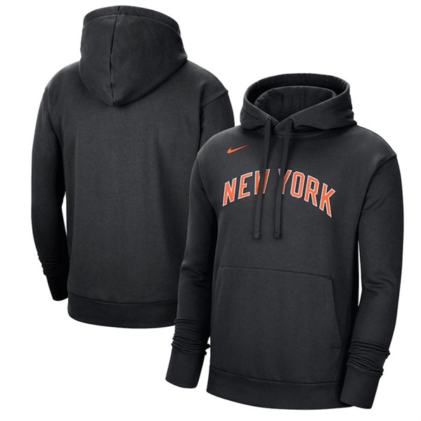 Men's New York Knicks Black 2022/23 City Edition Essential Pullover Hoodie - Click Image to Close